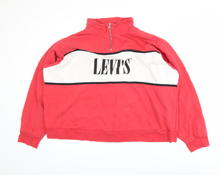 Levi's Women Red 3XL 1/4 Zip Logo Sweatshirt Cotton Casual