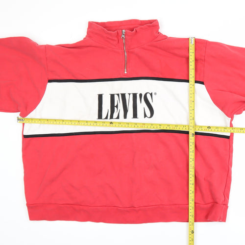 Levi's Women Red 3XL 1/4 Zip Logo Sweatshirt Cotton Casual