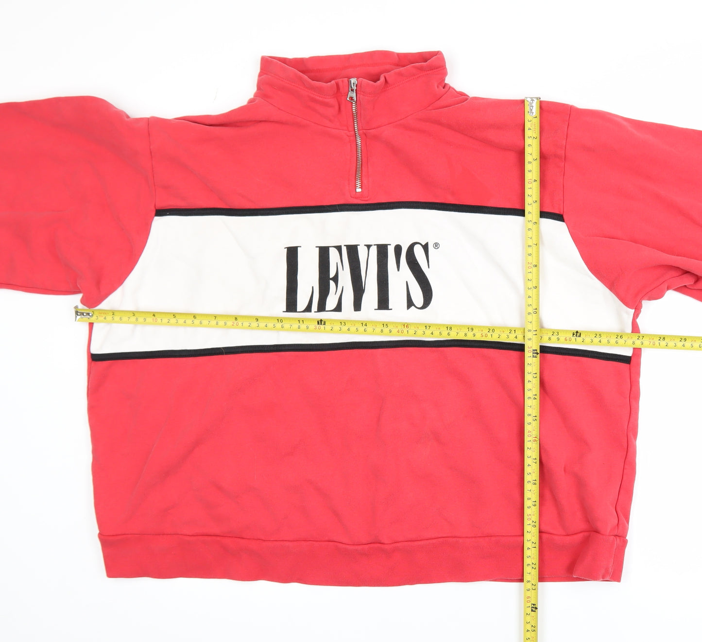 Levi's Women Red 3XL 1/4 Zip Logo Sweatshirt Cotton Casual