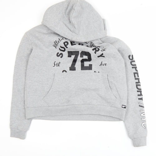 Superdry Women Grey Hoodie Size S Pullover Graphic Print Sweatshirt