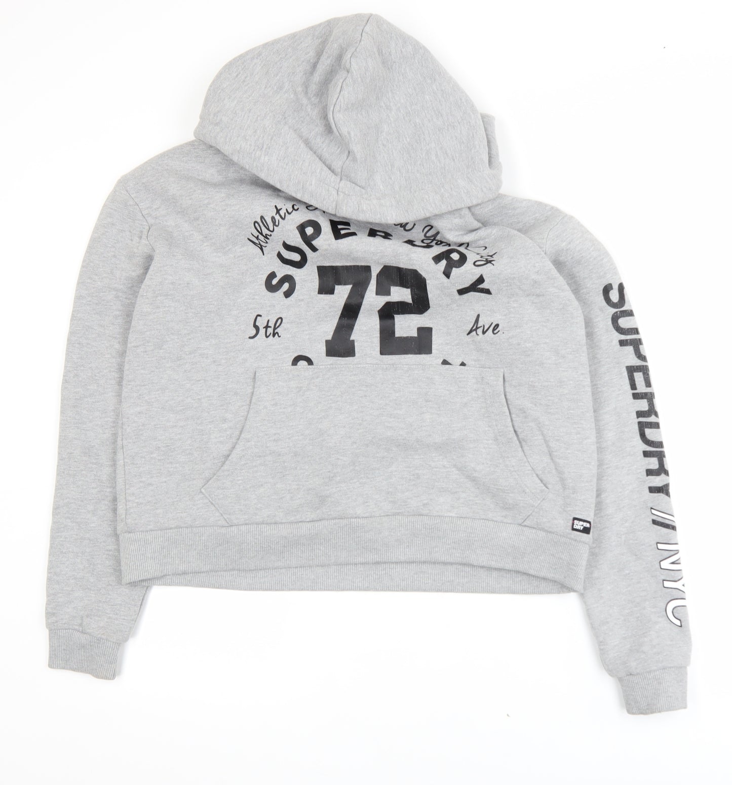 Superdry Women Grey Hoodie Size S Pullover Graphic Print Sweatshirt