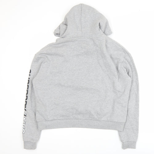 Superdry Women Grey Hoodie Size S Pullover Graphic Print Sweatshirt