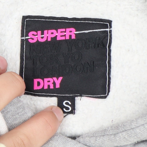 Superdry Women Grey Hoodie Size S Pullover Graphic Print Sweatshirt