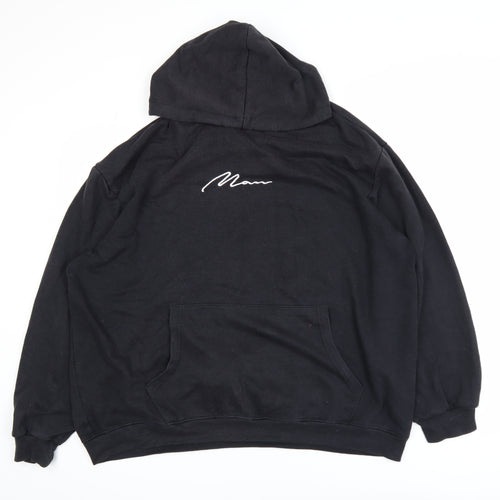 boohooMAN Men’s Black Pullover Hoodie L Embroidered MAN Logo Fleece