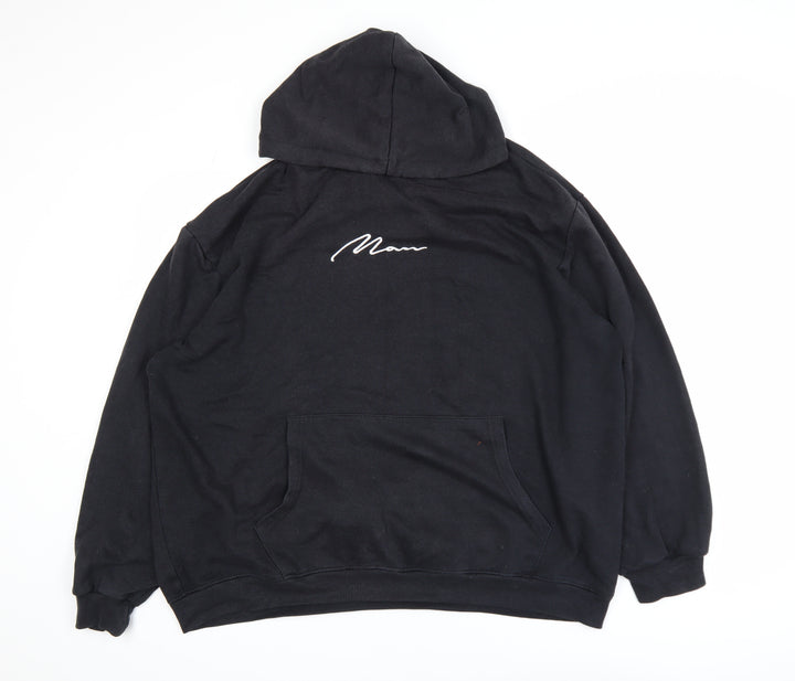 boohooMAN Men’s Black Pullover Hoodie L Embroidered MAN Logo Fleece