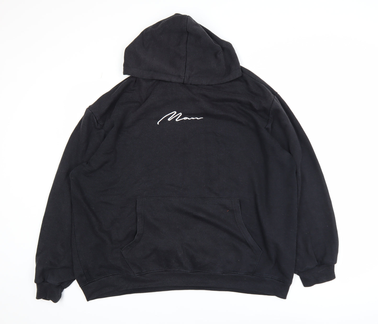 boohooMAN Men’s Black Pullover Hoodie L Embroidered MAN Logo Fleece