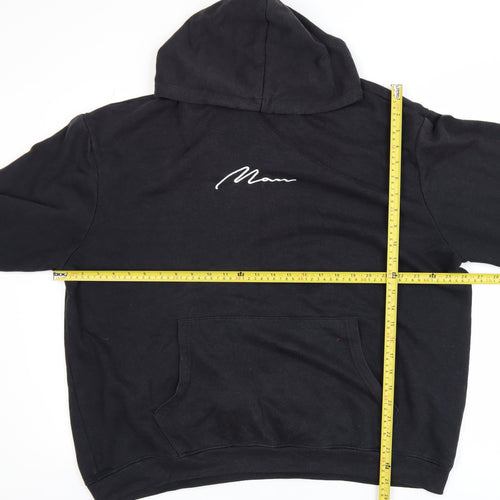 boohooMAN Men’s Black Pullover Hoodie L Embroidered MAN Logo Fleece
