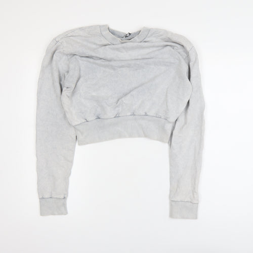 ASOS DESIGN Women Grey Cropped Pullover Sweatshirt UK 8 Cotton