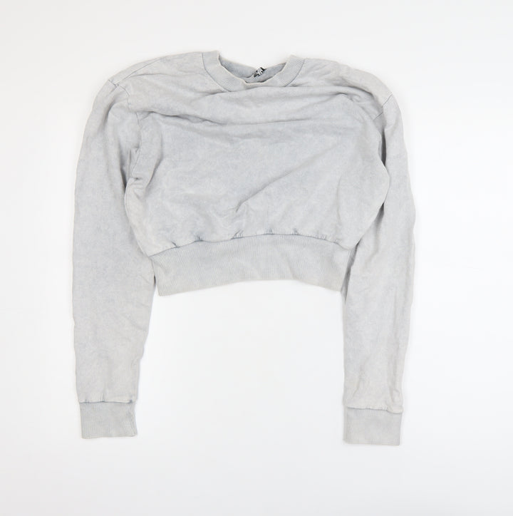 ASOS DESIGN Women Grey Cropped Pullover Sweatshirt UK 8 Cotton