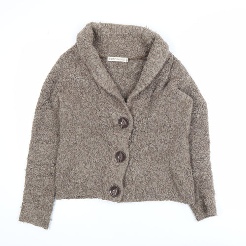 EWM Women’s Brown Collared Chunky Knit Wool Blend Cardigan Size S 10-12