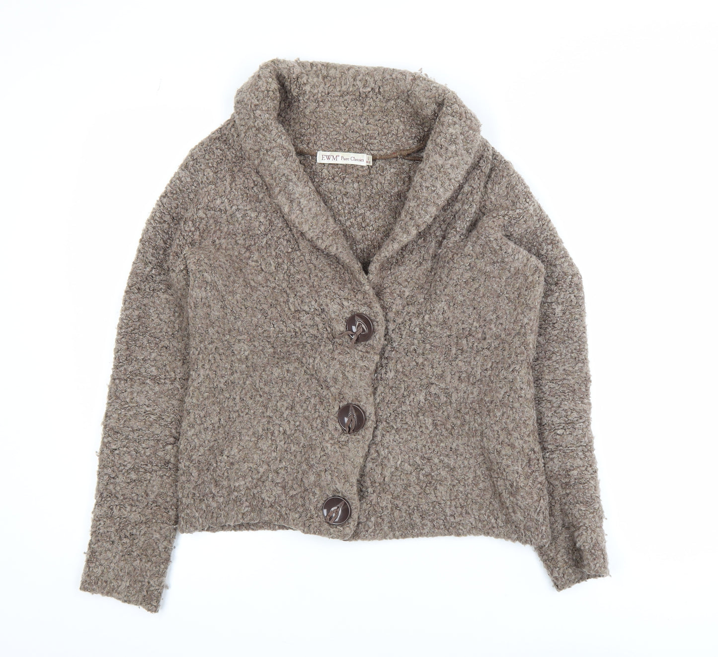 EWM Women’s Brown Collared Chunky Knit Wool Blend Cardigan Size S 10-12