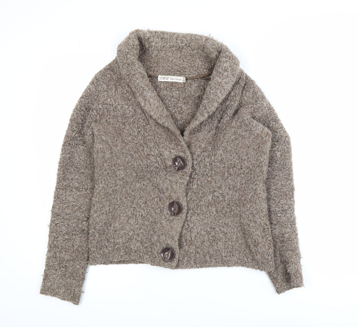 EWM Women’s Brown Collared Chunky Knit Wool Blend Cardigan Size S 10-12