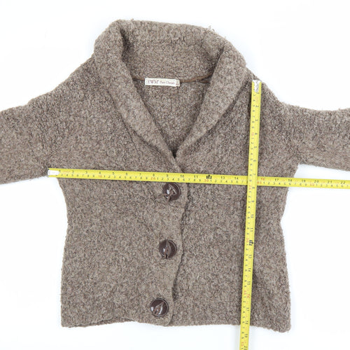 EWM Women’s Brown Collared Chunky Knit Wool Blend Cardigan Size S 10-12