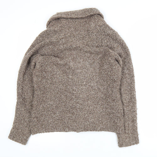 EWM Women’s Brown Collared Chunky Knit Wool Blend Cardigan Size S 10-12