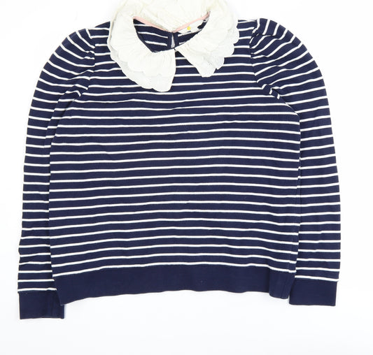 Boden Womens Navy Stripe Pullover Sweatshirt UK 16 Cotton Peter Pan Collar