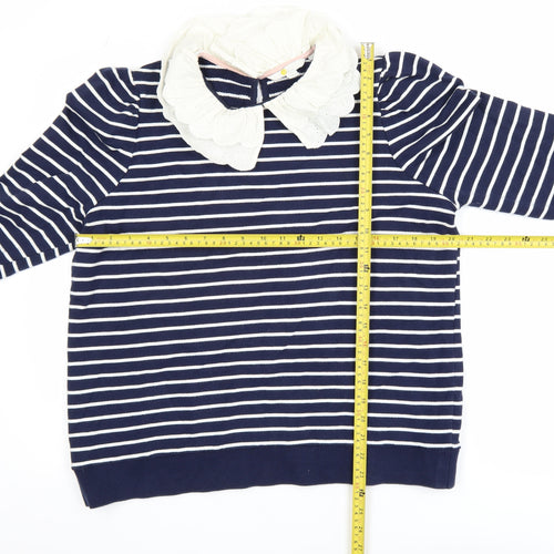 Boden Womens Navy Stripe Pullover Sweatshirt UK 16 Cotton Peter Pan Collar