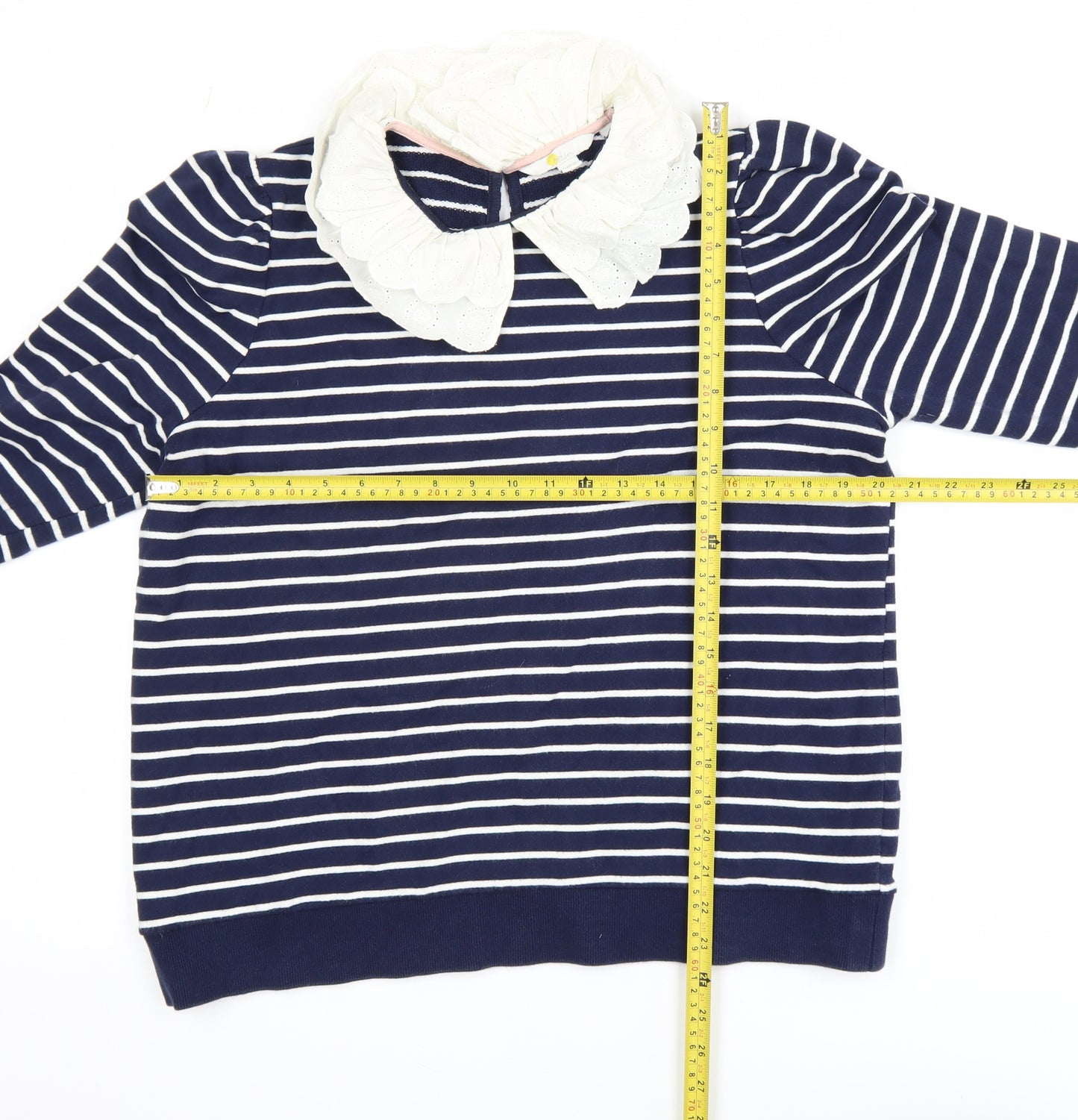 Boden Womens Navy Stripe Pullover Sweatshirt UK 16 Cotton Peter Pan Collar