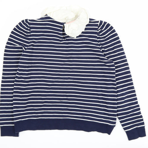 Boden Womens Navy Stripe Pullover Sweatshirt UK 16 Cotton Peter Pan Collar