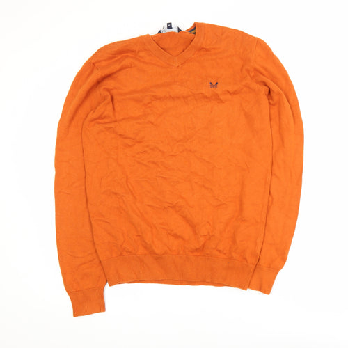 Crew Clothing Company Men's Orange V-Neck Cotton Jumper Size S