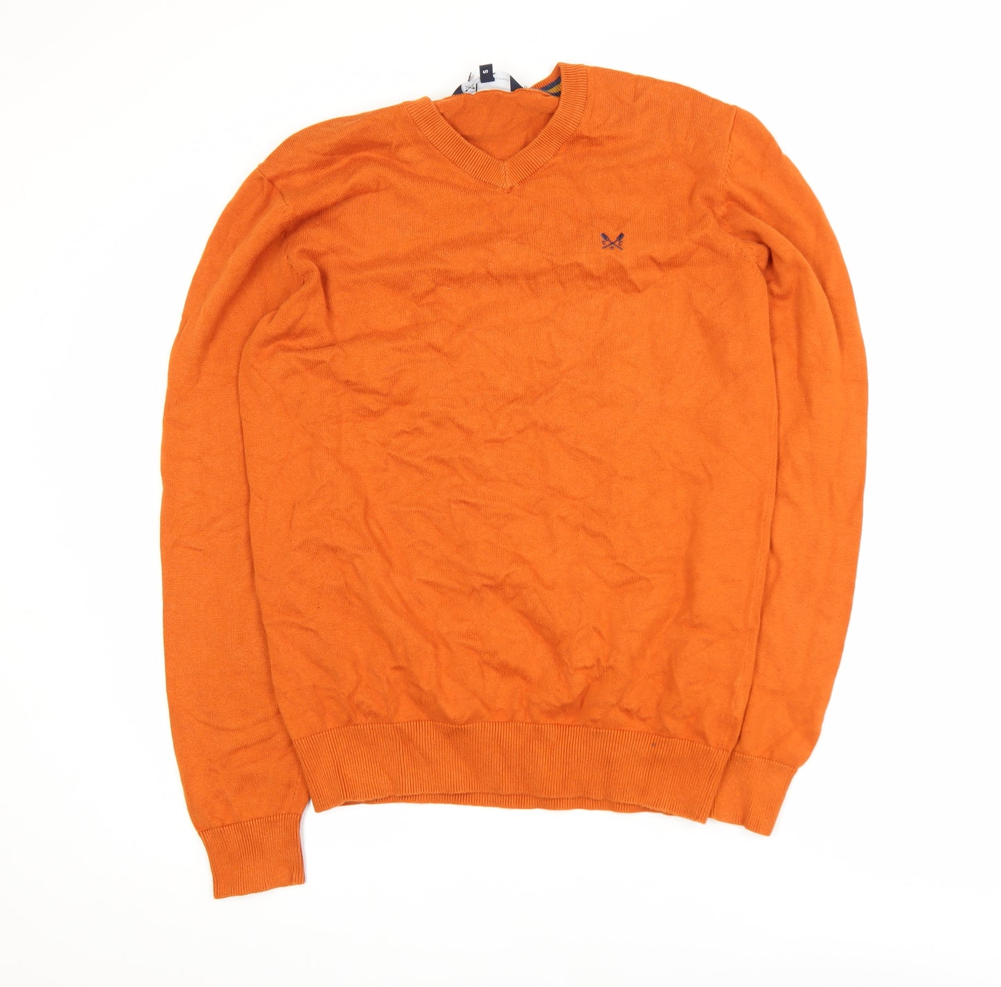 Crew Clothing Company Men's Orange V-Neck Cotton Jumper Size S
