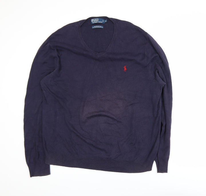 Ralph Lauren Men's Blue V-Neck Cotton Pullover Sweatshirt XL