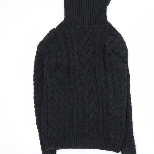GAP Men's Black Cable-Knit Roll Neck Cotton Jumper Size S