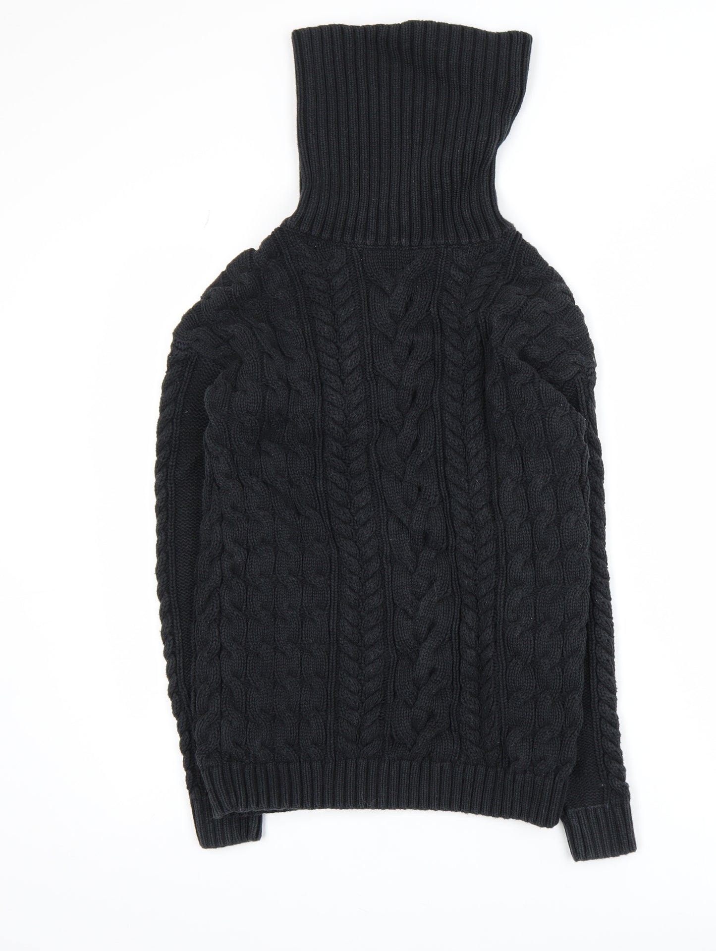 GAP Men's Black Cable-Knit Roll Neck Cotton Jumper Size S