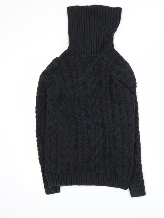 GAP Men's Black Cable-Knit Roll Neck Cotton Jumper Size S