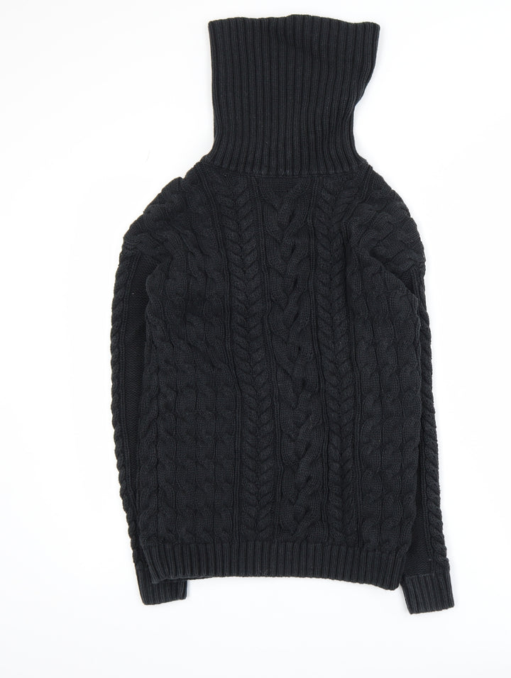 GAP Men's Black Cable-Knit Roll Neck Cotton Jumper Size S