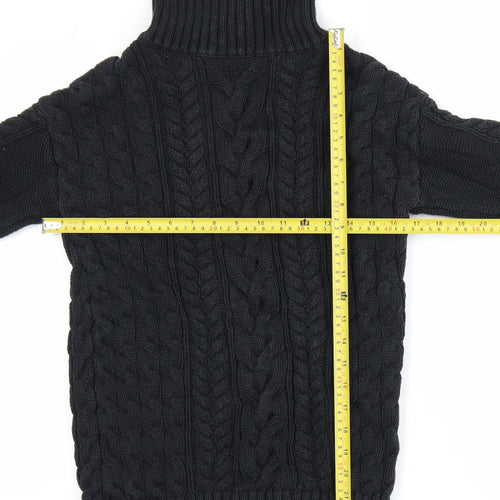 GAP Men's Black Cable-Knit Roll Neck Cotton Jumper Size S