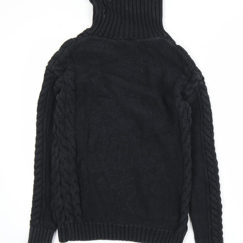 GAP Men's Black Cable-Knit Roll Neck Cotton Jumper Size S