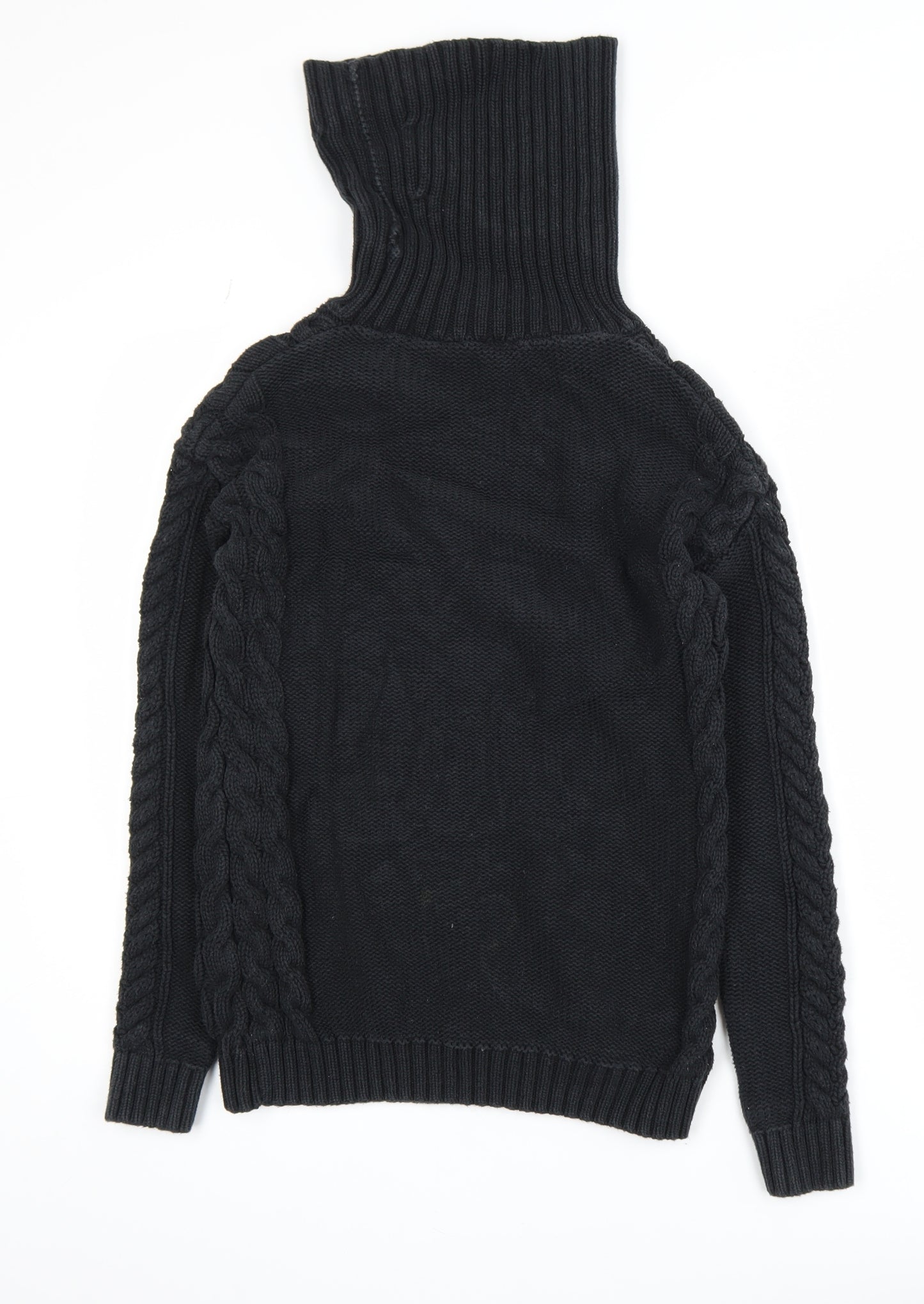GAP Men's Black Cable-Knit Roll Neck Cotton Jumper Size S