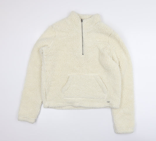 Hollister Womens Ivory Sherpa Fleece 1/4 Zip Pullover Sweatshirt M
