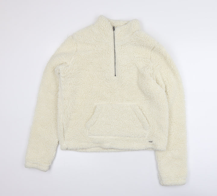 Hollister Womens Ivory Sherpa Fleece 1/4 Zip Pullover Sweatshirt M
