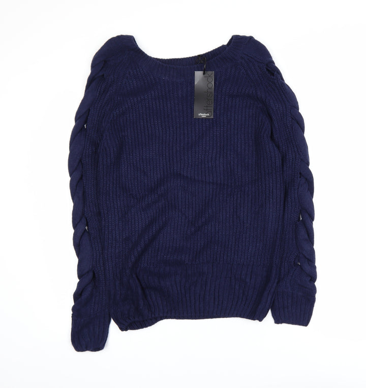 Aftershock London Women's Blue Cable-Knit Pullover Jumper Size S