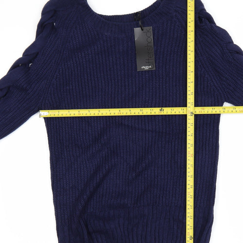 Aftershock London Women's Blue Cable-Knit Pullover Jumper Size S