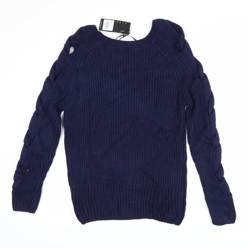 Aftershock London Women's Blue Cable-Knit Pullover Jumper Size S