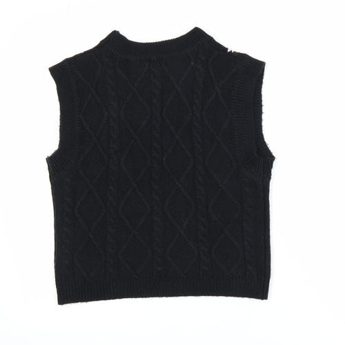 Warehouse Women Black Floral Embroidered Cable Knit Vest Jumper S