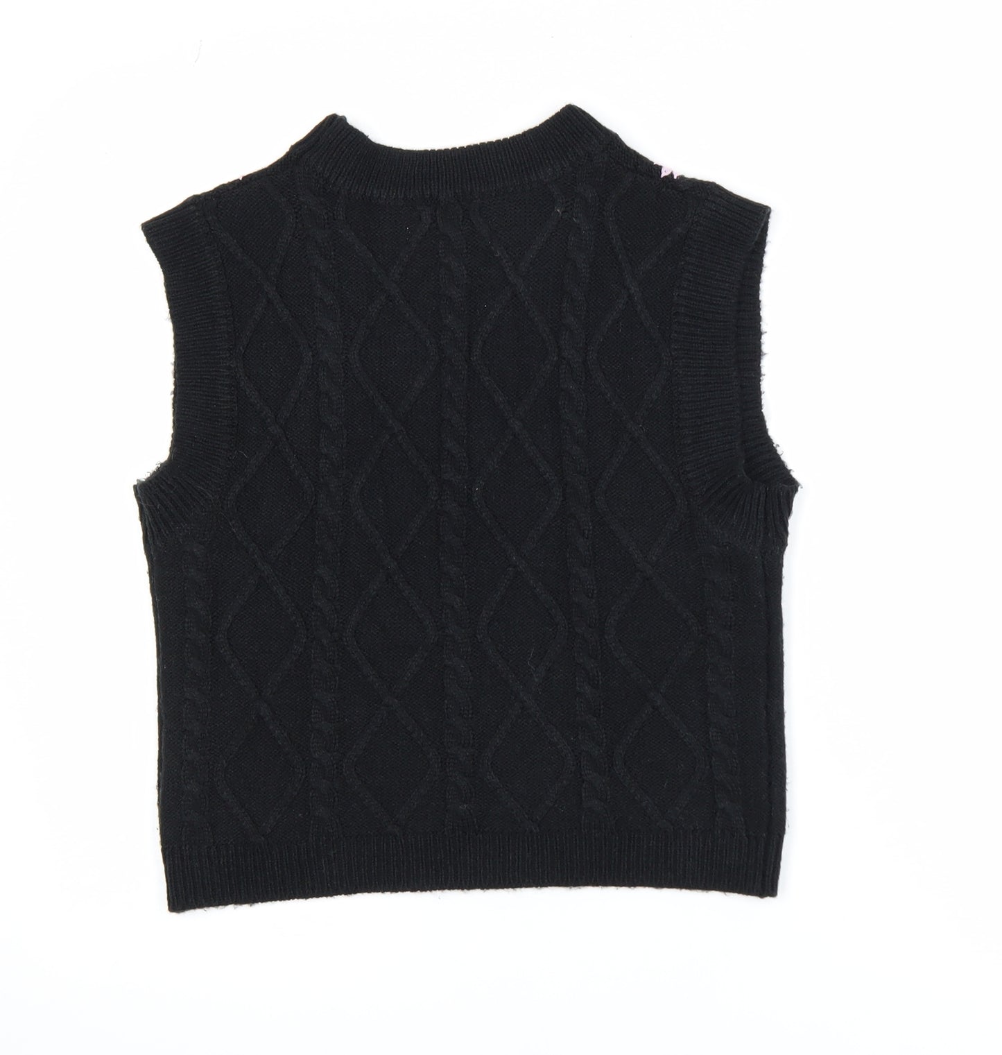 Warehouse Women Black Floral Embroidered Cable Knit Vest Jumper S