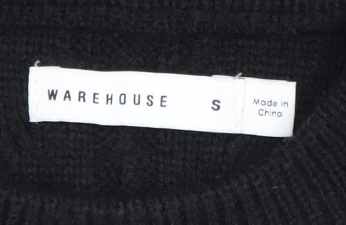 Warehouse Women Black Floral Embroidered Cable Knit Vest Jumper S