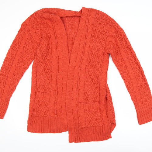 Next Women’s Orange Cable Knit Long Sleeve Open Cardigan XS