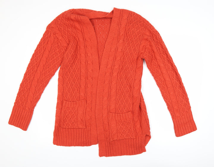 Next Women’s Orange Cable Knit Long Sleeve Open Cardigan XS