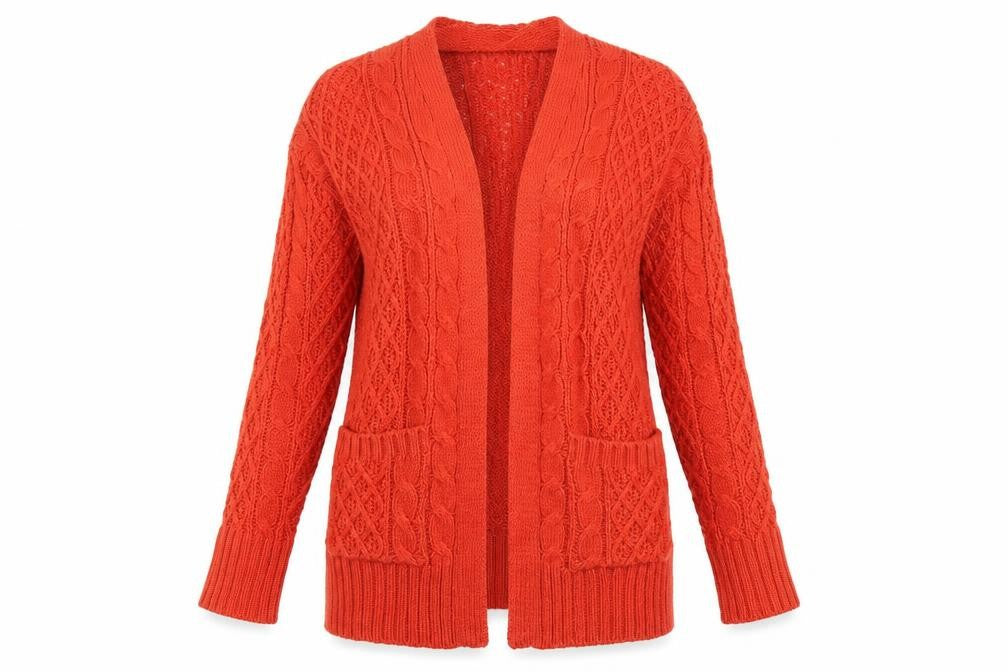Next Women’s Orange Cable Knit Long Sleeve Open Cardigan XS