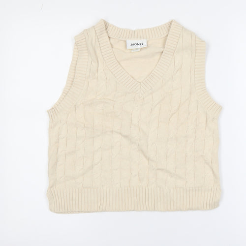 Monki Women's Beige Cable-Knit Cotton Sleeveless Vest Jumper Size S