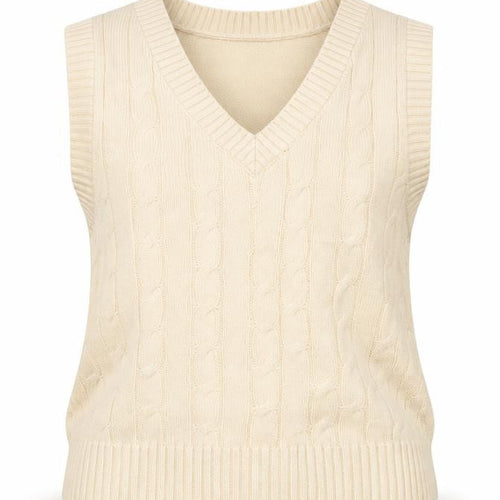 Monki Women's Beige Cable-Knit Cotton Sleeveless Vest Jumper Size S
