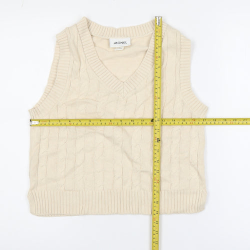 Monki Women's Beige Cable-Knit Cotton Sleeveless Vest Jumper Size S