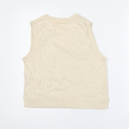 Monki Women's Beige Cable-Knit Cotton Sleeveless Vest Jumper Size S