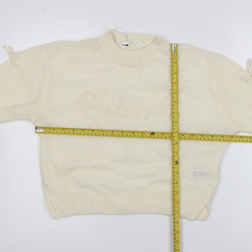 Marks and Spencer Girls Ivory Bow Knit Jumper 12-13 Years Acrylic Blend