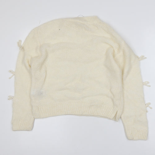 Marks and Spencer Girls Ivory Bow Knit Jumper 12-13 Years Acrylic Blend