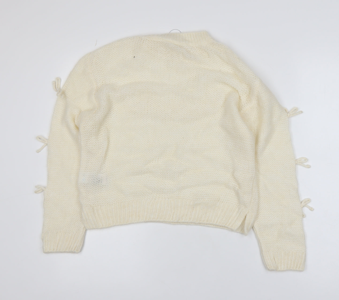 Marks and Spencer Girls Ivory Bow Knit Jumper 12-13 Years Acrylic Blend